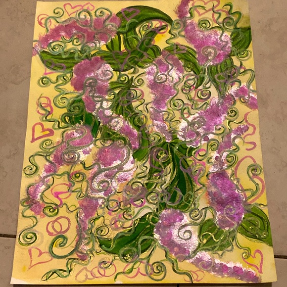 Unframed Original Art Watercolour & Acrylic Painting Lilac Abstract Dream Art - Picture 1 of 6